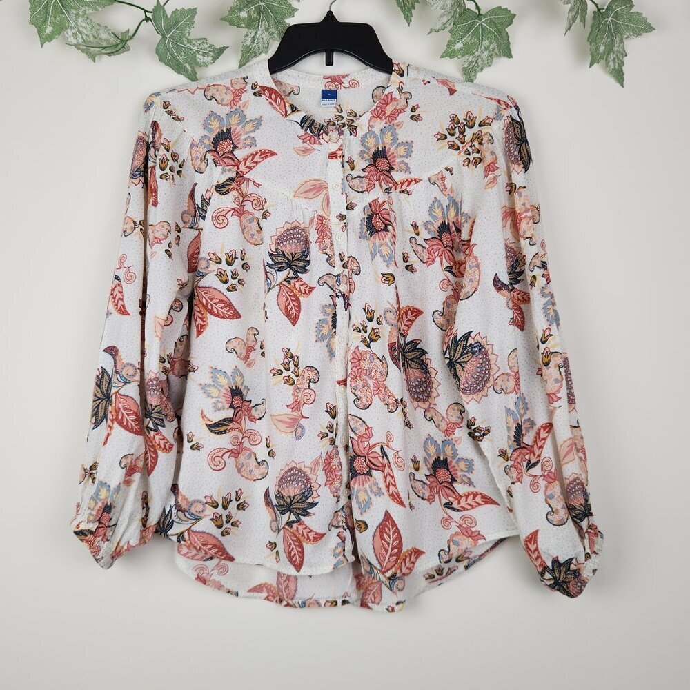 Old Navy Size M Floral Paisley Boho Cotton Blend Relaxed Fit Long Sleeve Top